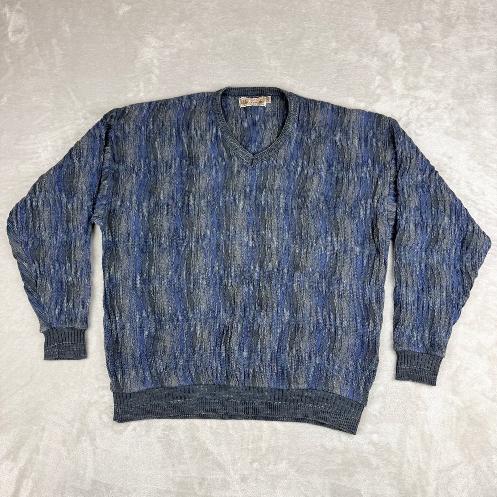 VTG Shenandoah Cooji Style Sweater Mens XL Textured Knit 3D V-Neck Biggie USA